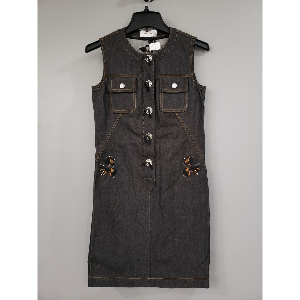 SZ 6 - Coach 1941 Japanese denim black concho buttons dress 86966 embroidered